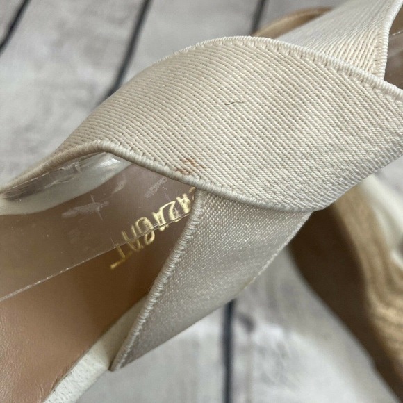 Jean Michel Cazabat Ivory Leather Textile Espadrille Wedge Sandals Size 6.5 - Picture 9 of 12